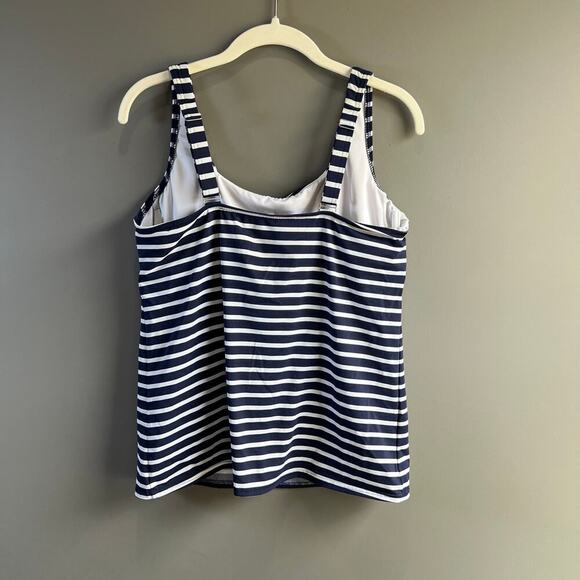 Lands’ End Navy and White Striped Scoop Neck Tankini Swim Top Size 12DDD - Picture 3 of 7